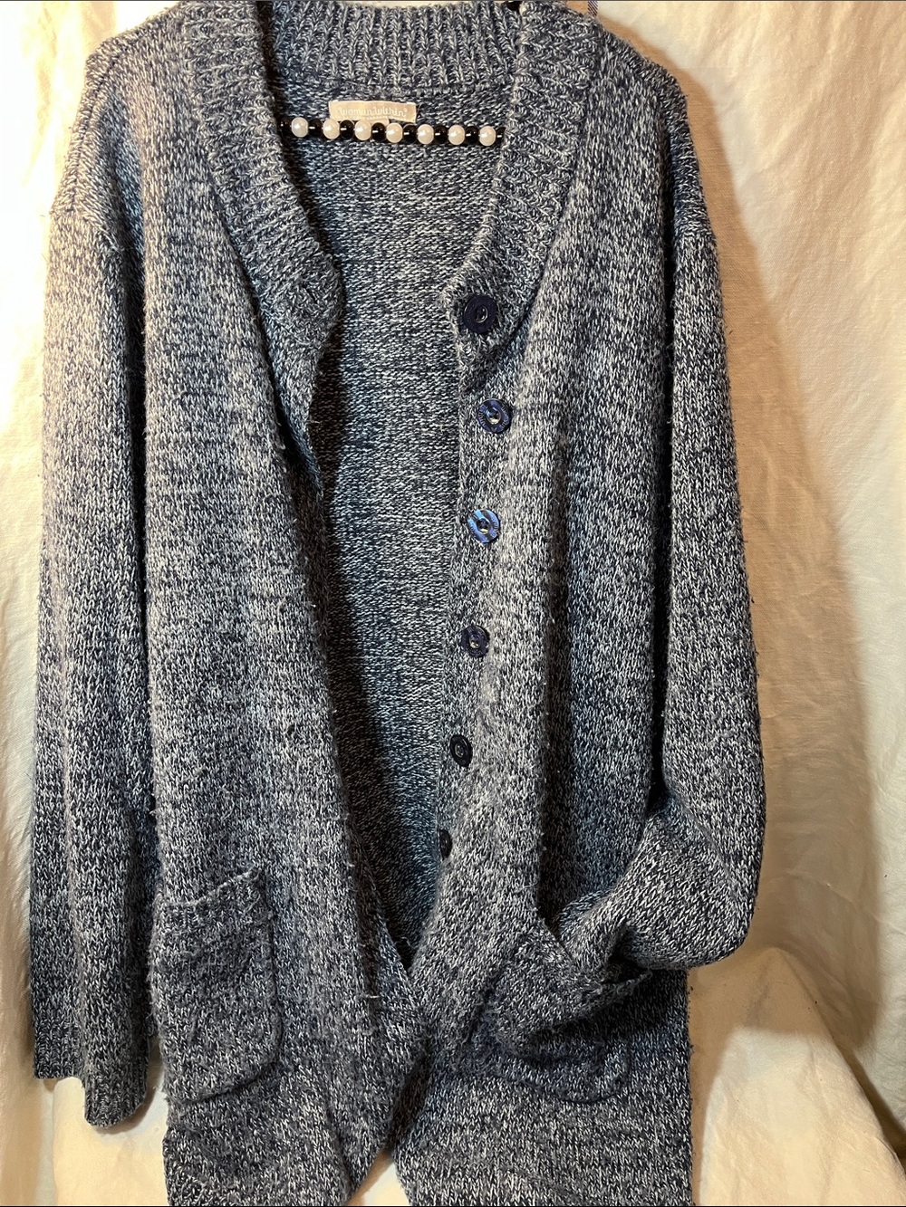 Woman Within blue family button up sweater